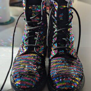 Dr. Martens 1460 Pascal Reversible Rainbow Sequin Boots size 7